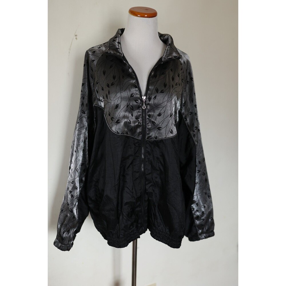 Vintage 80s 90s Active Club Windbreaker Track Jacket Silver Metallic Zip 2X